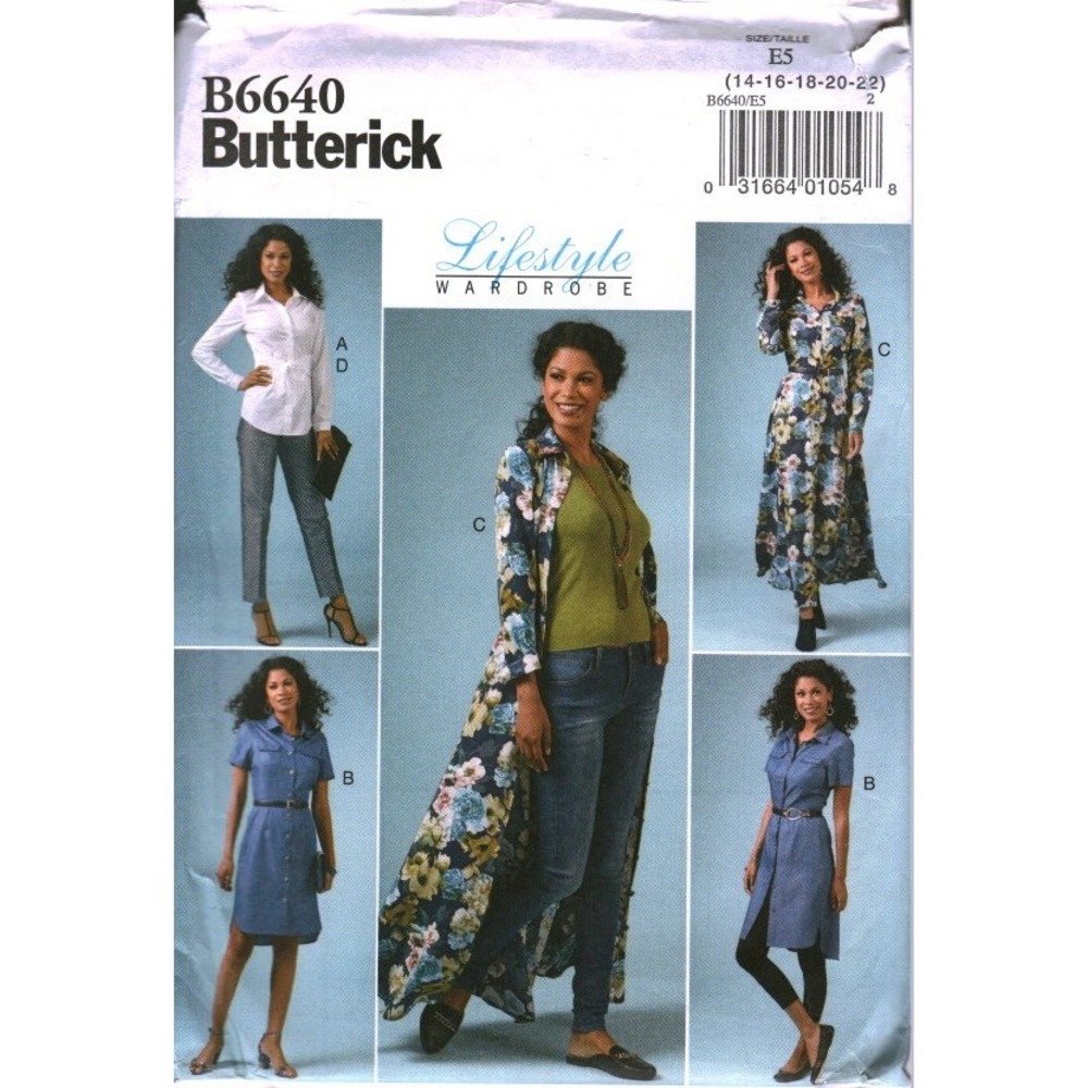 Butterick B6640 Lifestyle Wardrobe Sewing Pattern Dress Top Pants Size 14-18 E5